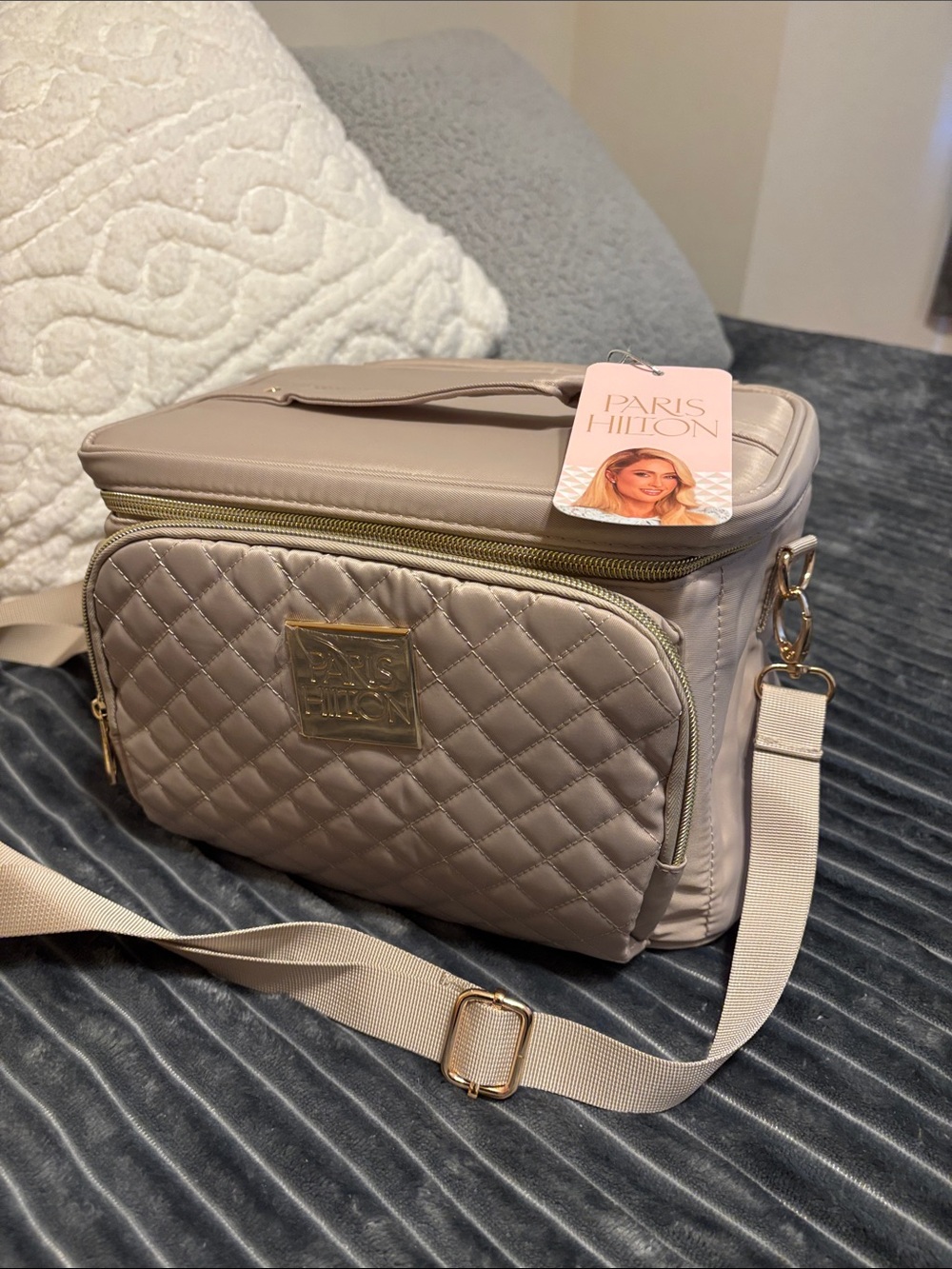 Paris Hilton Travel Makeup Bag in Taupe